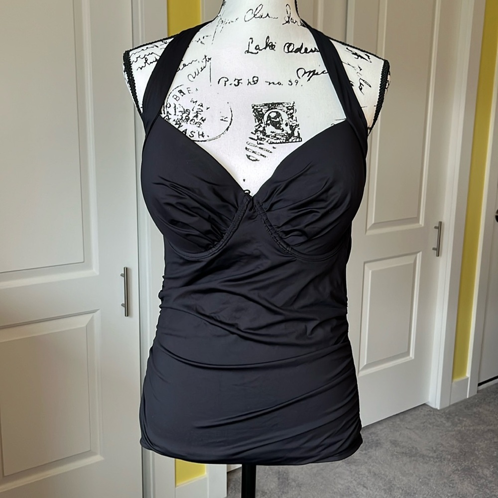 Tommy Bahama Black Underwire Halter Tankini Bathing Suit Top, Size Large